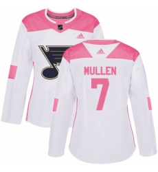 Womens Adidas St Louis Blues 7 Joe Mullen Authentic WhitePink Fashion NHL Jersey 