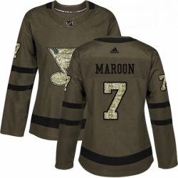 Womens Adidas St Louis Blues 7 Patrick Maroon Authentic Green Salute to Service NHL Jersey 
