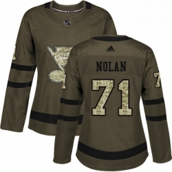 Womens Adidas St Louis Blues 71 Jordan Nolan Authentic Green Salute to Service NHL Jersey 
