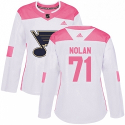 Womens Adidas St Louis Blues 71 Jordan Nolan Authentic White Pink Fashion NHL Jersey 