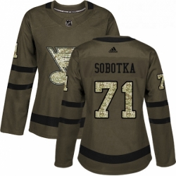 Womens Adidas St Louis Blues 71 Vladimir Sobotka Authentic Green Salute to Service NHL Jersey 