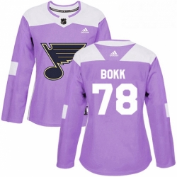 Womens Adidas St Louis Blues 78 Dominik Bokk Authentic Purple Fights Cancer Practice NHL Jersey 