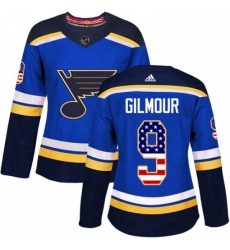 Womens Adidas St Louis Blues 9 Doug Gilmour Authentic Blue USA Flag Fashion NHL Jersey 