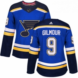 Womens Adidas St Louis Blues 9 Doug Gilmour Authentic Royal Blue Home NHL Jersey 