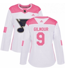 Womens Adidas St Louis Blues 9 Doug Gilmour Authentic WhitePink Fashion NHL Jersey 