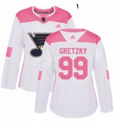 Womens Adidas St Louis Blues 99 Wayne Gretzky Authentic WhitePink Fashion NHL Jersey 