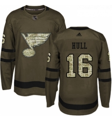 Youth Adidas St Louis Blues 16 Brett Hull Premier Green Salute to Service NHL Jersey 