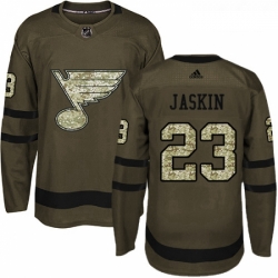 Youth Adidas St Louis Blues 23 Dmitrij Jaskin Premier Green Salute to Service NHL Jersey 