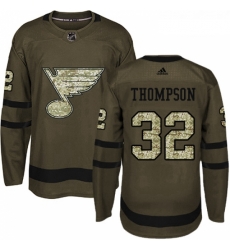 Youth Adidas St Louis Blues 32 Tage Thompson Authentic Green Salute to Service NHL Jersey 