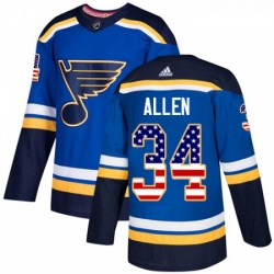 Youth Adidas St Louis Blues 34 Jake Allen Authentic Blue USA Flag Fashion NHL Jersey 