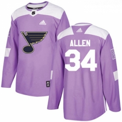 Youth Adidas St Louis Blues 34 Jake Allen Authentic Purple Fights Cancer Practice NHL Jersey 