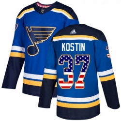 Youth Adidas St Louis Blues 37 Klim Kostin Authentic Blue USA Flag Fashion NHL Jersey 