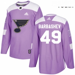 Youth Adidas St Louis Blues 49 Ivan Barbashev Authentic Purple Fights Cancer Practice NHL Jersey 