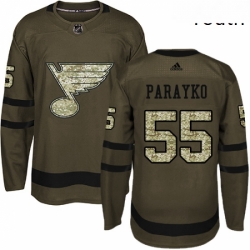 Youth Adidas St Louis Blues 55 Colton Parayko Authentic Green Salute to Service NHL Jersey 