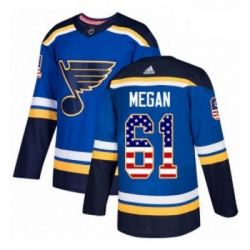 Youth Adidas St Louis Blues 61 Wade Megan Authentic Blue USA Flag Fashion NHL Jersey 