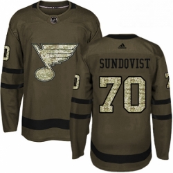 Youth Adidas St Louis Blues 70 Oskar Sundqvist Premier Green Salute to Service NHL Jersey 