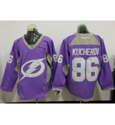 Lightning #86 Nikita Kucherov Purple Fights Cancer Practice Stitched NHL Jersey