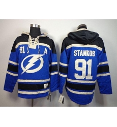 Lightning #91 Steven Stamkos Blue Sawyer Hooded Sweatshirt Stitched NHL Jersey