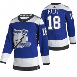 Men Tampa Bay Lightning 18 Ondrej Palat Blue Adidas 2020 21 Reverse Retro Alternate NHL Jersey
