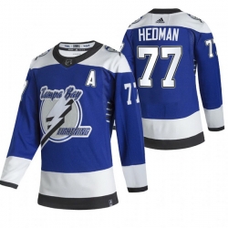 Men Tampa Bay Lightning 77 Victor Hedman Blue Adidas 2020 21 Reverse Retro Alternate NHL Jersey