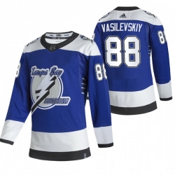 Men Tampa Bay Lightning 88 Andrei Vasilevskiy Blue Adidas 2020 21 Reverse Retro Alternate NHL Jersey