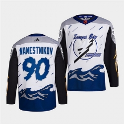 Men Tampa Bay Lightning 90 Vladislav Namestnikov White 2022 Reverse Retro Stitched Jersey