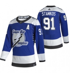 Men Tampa Bay Lightning 91 Steve Stamkos Blue Adidas 2020 21 Reverse Retro Alternate NHL Jersey