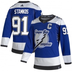 Men Tampa Bay Lightning 91 Steven Stamkos Blue 2020 21 Reverse Retro Adidas Jersey