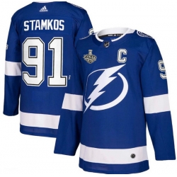 Men Tampa Bay Lightning 91 Steven Stamkos Blue 2020 Stanley Cup Champions Adidas Jersey