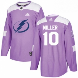 Mens Adidas Tampa Bay Lightning 10 JT Miller Authentic Purple Fights Cancer Practice NHL Jersey 