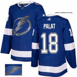 Mens Adidas Tampa Bay Lightning 18 Ondrej Palat Authentic Royal Blue Fashion Gold NHL Jersey 