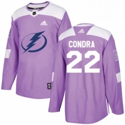 Mens Adidas Tampa Bay Lightning 22 Erik Condra Authentic Purple Fights Cancer Practice NHL Jersey 
