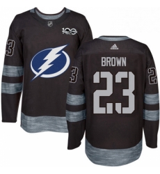 Mens Adidas Tampa Bay Lightning 23 JT Brown Authentic Black 1917 2017 100th Anniversary NHL Jersey 