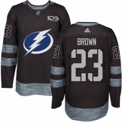 Mens Adidas Tampa Bay Lightning 23 JT Brown Authentic Black 1917 2017 100th Anniversary NHL Jersey 