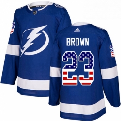 Mens Adidas Tampa Bay Lightning 23 JT Brown Authentic Blue USA Flag Fashion NHL Jersey 