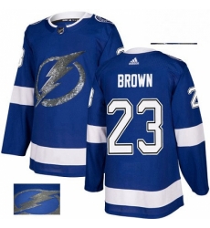 Mens Adidas Tampa Bay Lightning 23 JT Brown Authentic Royal Blue Fashion Gold NHL Jersey 