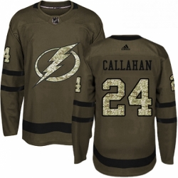 Mens Adidas Tampa Bay Lightning 24 Ryan Callahan Authentic Green Salute to Service NHL Jersey 