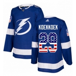 Mens Adidas Tampa Bay Lightning 29 Slater Koekkoek Authentic Blue USA Flag Fashion NHL Jersey 