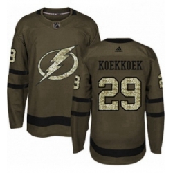 Mens Adidas Tampa Bay Lightning 29 Slater Koekkoek Authentic Green Salute to Service NHL Jersey 