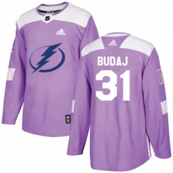 Mens Adidas Tampa Bay Lightning 31 Peter Budaj Authentic Purple Fights Cancer Practice NHL Jersey 