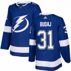 Mens Adidas Tampa Bay Lightning 31 Peter Budaj Authentic Royal Blue Home NHL Jersey 