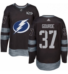 Mens Adidas Tampa Bay Lightning 37 Yanni Gourde Authentic Black 1917 2017 100th Anniversary NHL Jersey 