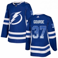 Mens Adidas Tampa Bay Lightning 37 Yanni Gourde Authentic Blue Drift Fashion NHL Jersey 
