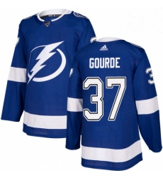 Mens Adidas Tampa Bay Lightning 37 Yanni Gourde Authentic Royal Blue Home NHL Jersey 