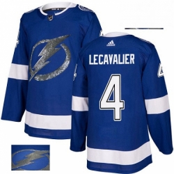 Mens Adidas Tampa Bay Lightning 4 Vincent Lecavalier Authentic Royal Blue Fashion Gold NHL Jersey 