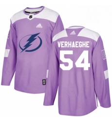 Mens Adidas Tampa Bay Lightning 54 Carter Verhaeghe Authentic Purple Fights Cancer Practice NHL Jersey 