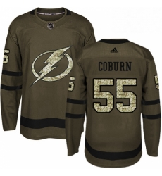 Mens Adidas Tampa Bay Lightning 55 Braydon Coburn Authentic Green Salute to Service NHL Jersey 