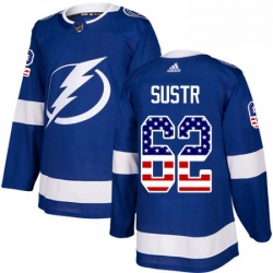 Mens Adidas Tampa Bay Lightning 62 Andrej Sustr Authentic Blue USA Flag Fashion NHL Jersey 