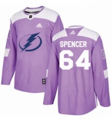 Mens Adidas Tampa Bay Lightning 64 Matthew Spencer Authentic Purple Fights Cancer Practice NHL Jersey 