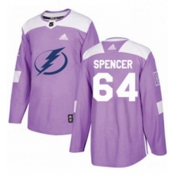 Mens Adidas Tampa Bay Lightning 64 Matthew Spencer Authentic Purple Fights Cancer Practice NHL Jersey 